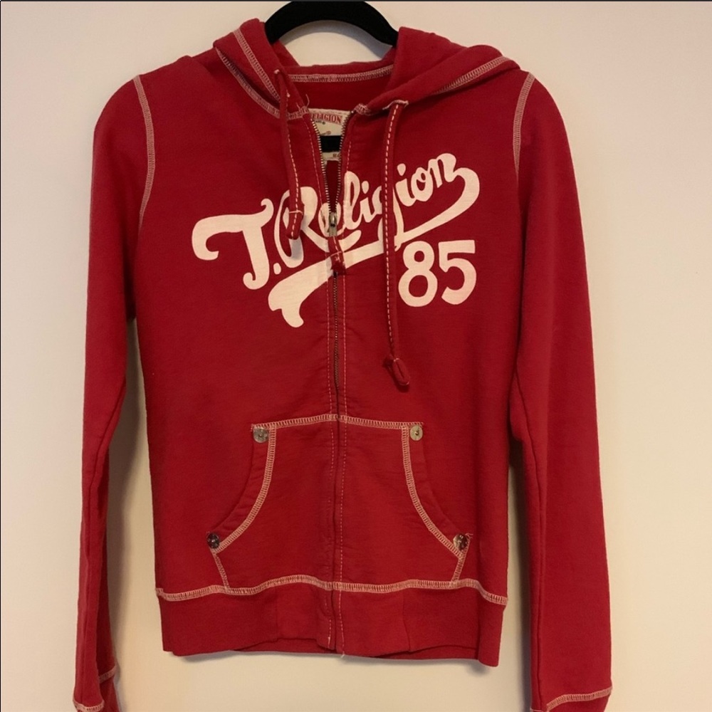 True Religion Red Zip Up Hoodie